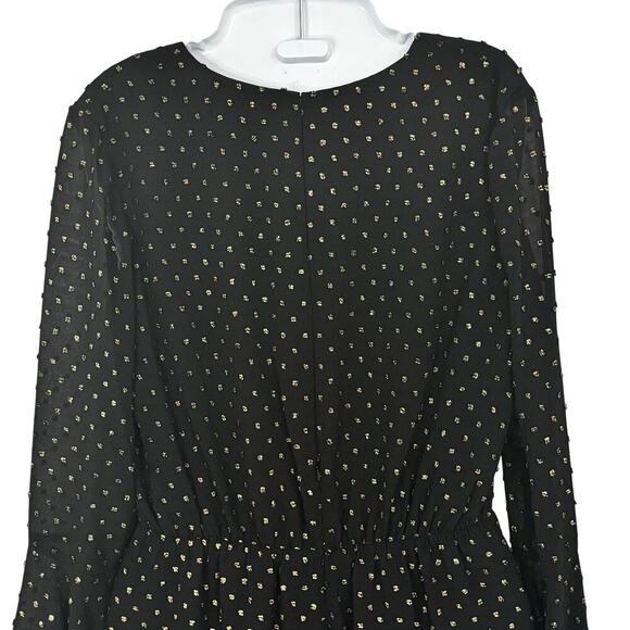 New Jay Godfrey Black Gold Metallic Polka Dot Romper Long Bell Sleeve Sz 6 - Picture 11 of 13